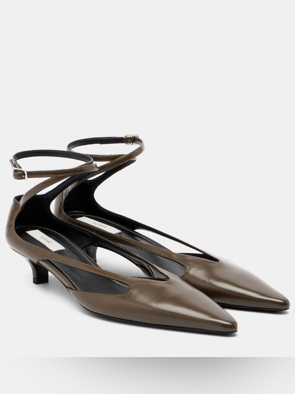Totems Pointed Toe Ankle-Strap Kitten Heel Pumps in Olive